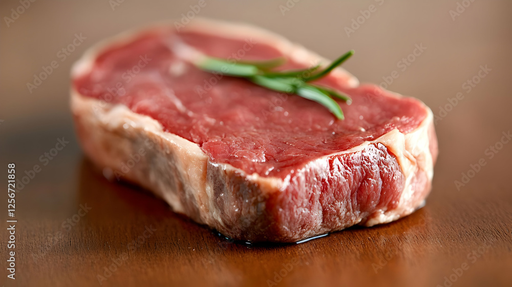 Raw steak rosemary garnish wooden table food photography Raw steak rosemary garnish wooden table food photography