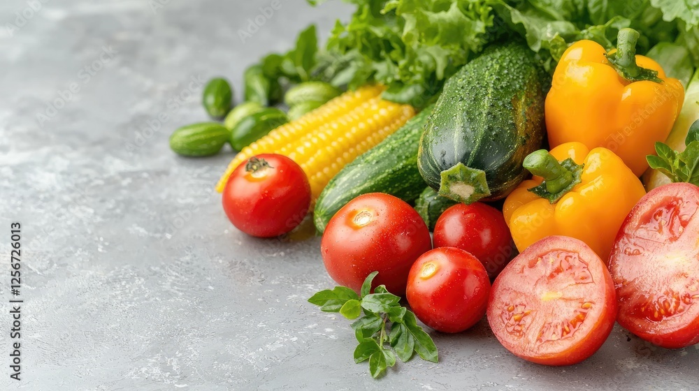 Fresh vegetables harvest on grey background Fresh vegetables harvest on grey background