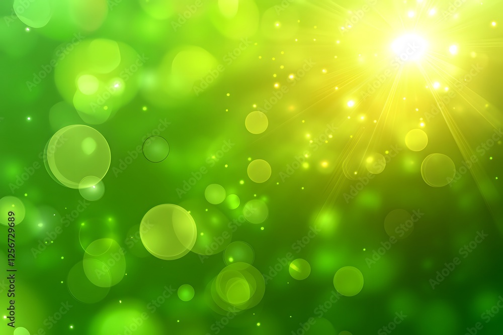 Fototapeta premium Abstract Green and Yellow Bokeh Background with Radiating Light