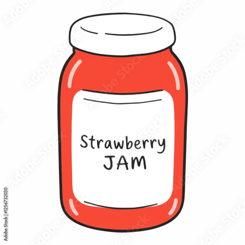 Illustration of a Strawberry Jam Jar with a Cute Label, Perfect for Bakery and BreakfastThemed Graphics