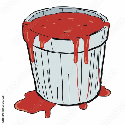 Illustration of a Bucket Filled with Red Liquid, A Mysterious and Intriguing Concept