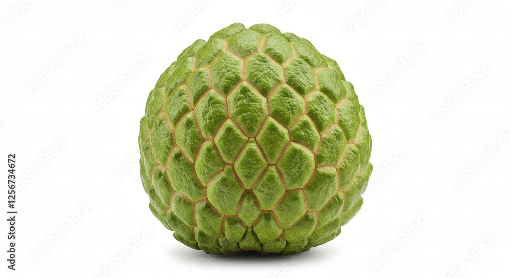 Fototapeta premium Close-up of a Whole Cherimoya Fruit with Scaly Green Surface
