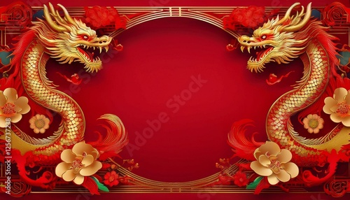 Wallpaper Mural elegant dragon border frame with floral design with copy space for text graphic resource

 Torontodigital.ca