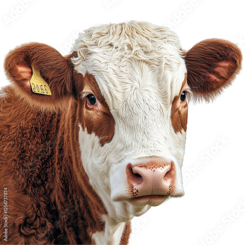 Striking Portrait of Hereford Cattle  Farm Animal Illustration, Rural Stock, isolated on transparent background png  photo