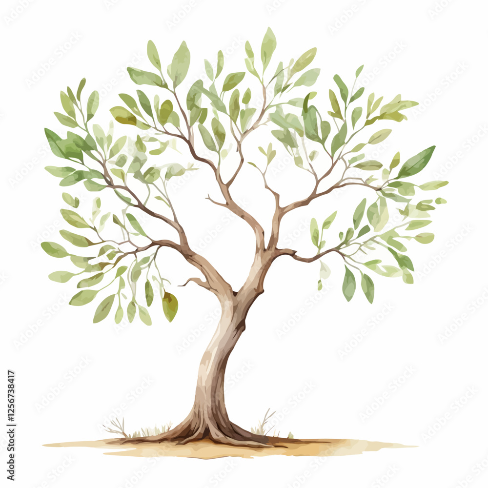 Soft watercolor painting of a lush green tree with delicate leaves. A nature-inspired artwork perfect for eco-friendly branding and botanical designs. Soft watercolor painting of a lush green tree with delicate leaves. A nature-inspired artwork perfect for eco-friendly branding and botanical designs.