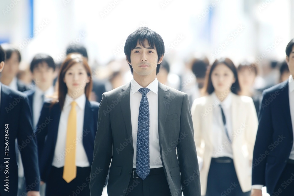 Confident Young Businessman Leading a Crowd Confident Young Businessman Leading a Crowd