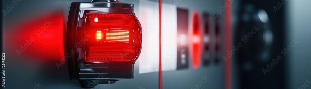 Obraz premium Intense Red Light Illuminates Electrical Panel