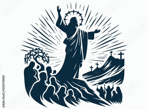 Inspirational Jesus Risen Silhouette for Faith and Worship Artwork- Great for Faith-Based Graphics and Easter Cards