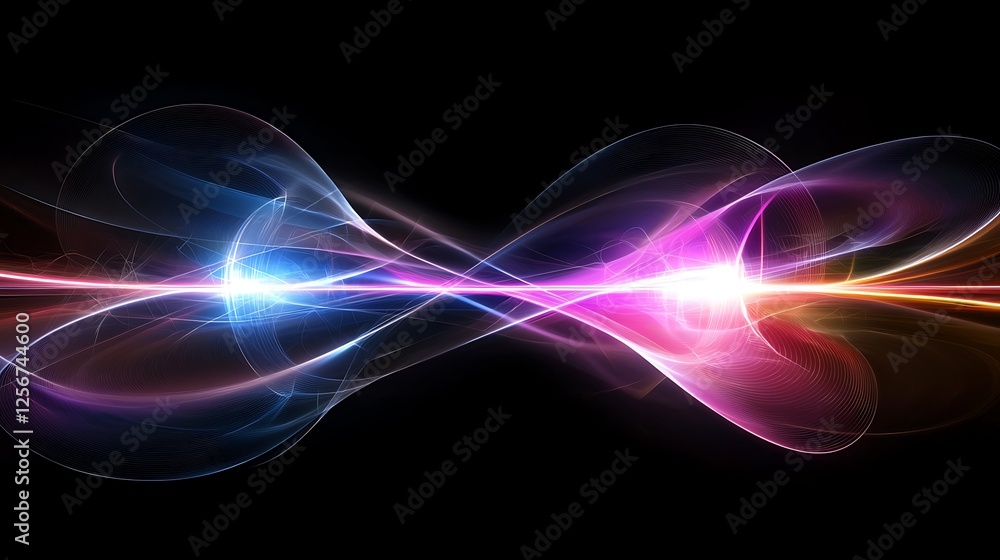 Obraz premium Abstract energy waves, glowing light, dark background, technology concept.