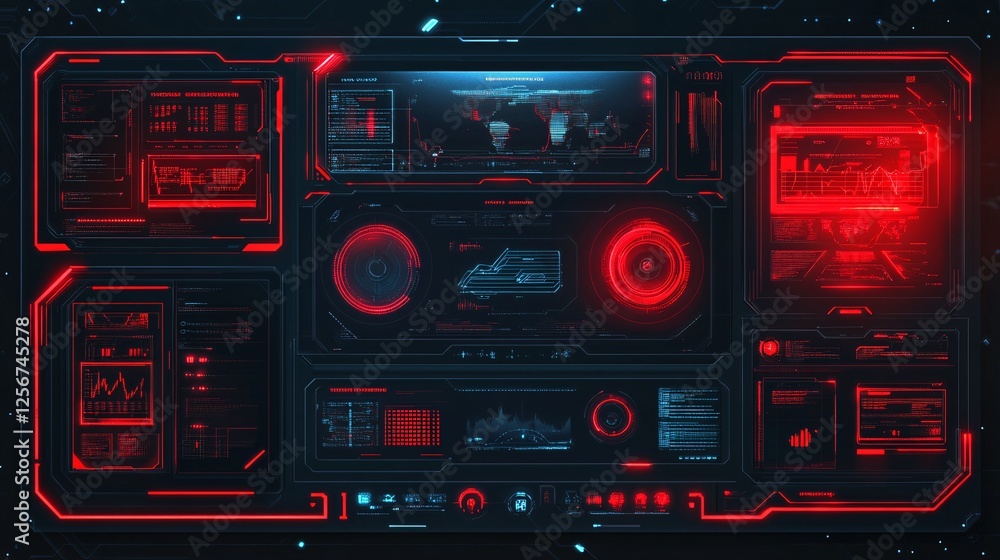 Futuristic interface with data analysis charts and graphs set against a high-tech backdrop Futuristic interface with data analysis charts and graphs set against a high-tech backdrop
