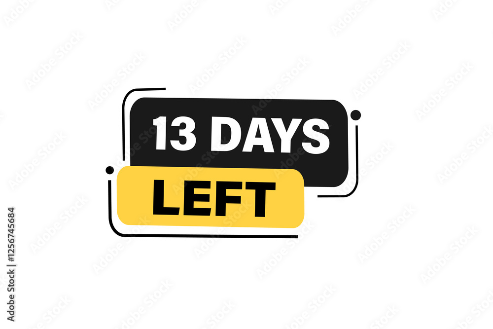 13 days left, sale countdown vector symbol, clock, time, background, template 13 days left go, countdown, sticker, left banner, business, sale, label button
13 days left, sale countdown vector symbol, clock, time, background, template 13 days left go, countdown, sticker, left banner, business, sale, label button