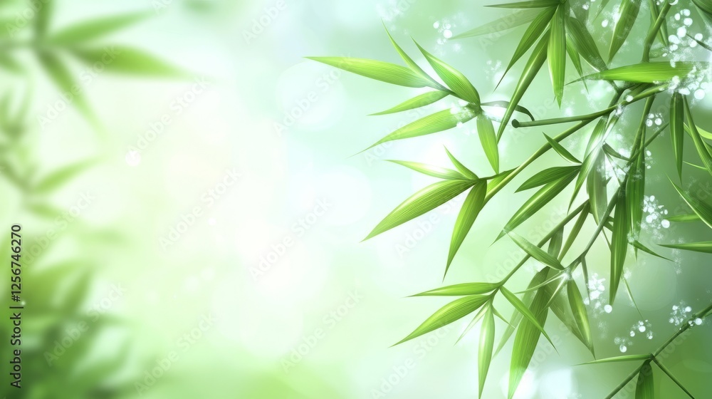 Vibrant bamboo leaf with dewdrops, soft sunlight, blurred flowers, embodying summer's refreshing simplicity.
Vibrant bamboo leaf with dewdrops, soft sunlight, blurred flowers, embodying summer's refreshing simplicity.