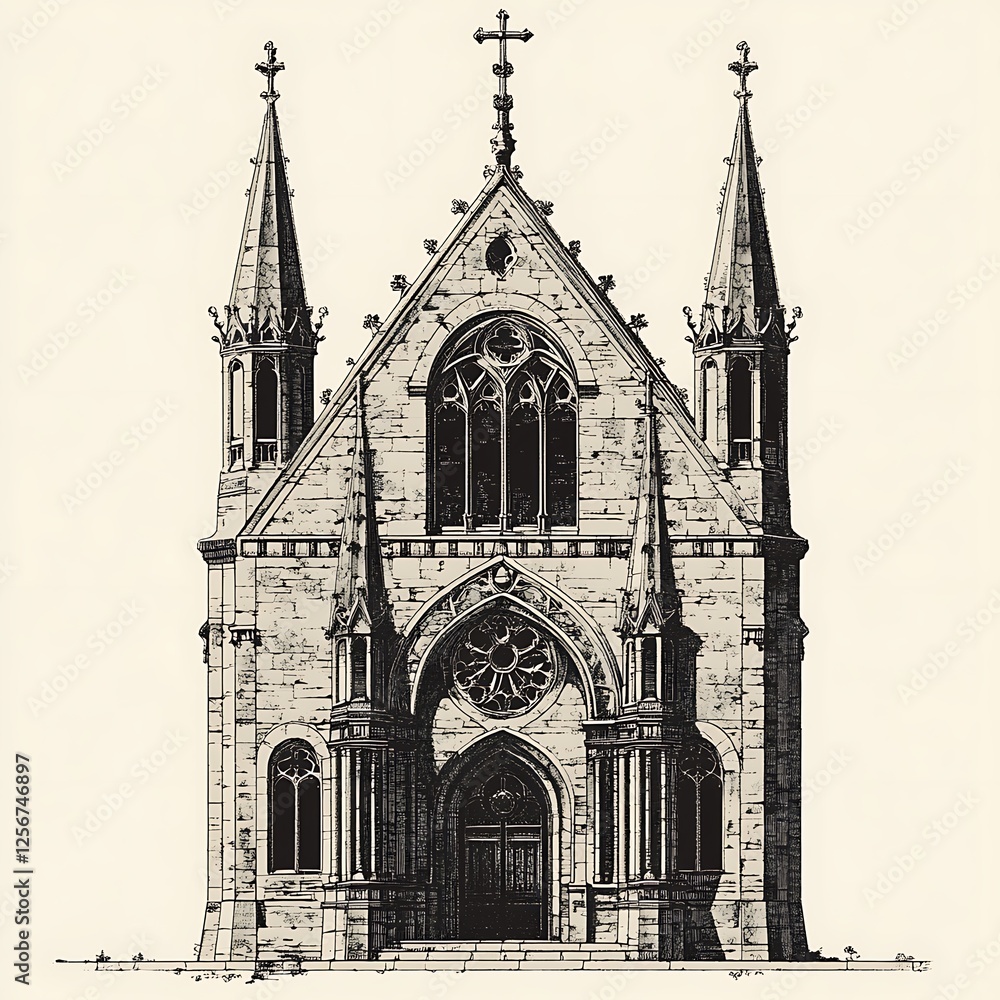 Gothic church facade illustration