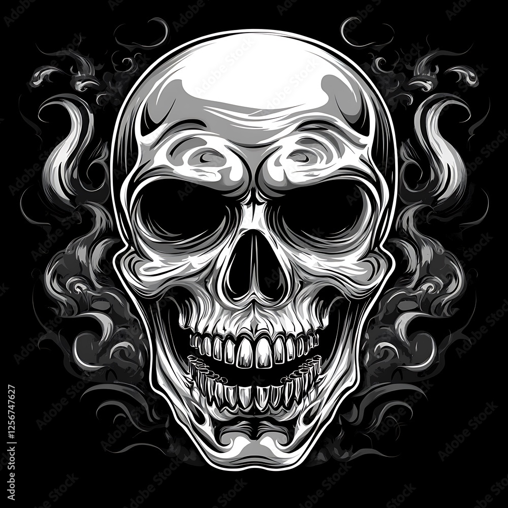 Graphic skull with smoke, artistic, stylized, use for apparel design, posters Graphic skull with smoke, artistic, stylized, use for apparel design, posters