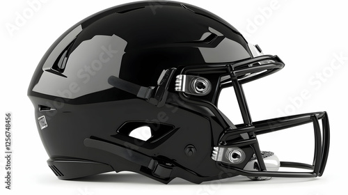 Black football helmet, studio shot, white background, sport photo