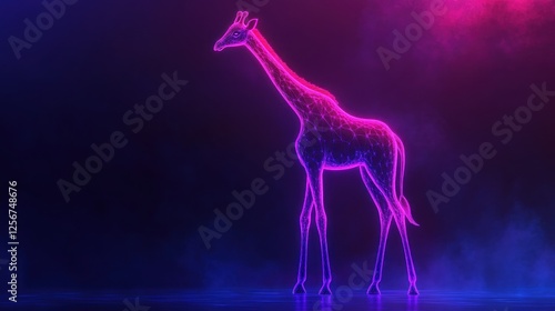 Neon giraffe, dark background, digital art, website banner