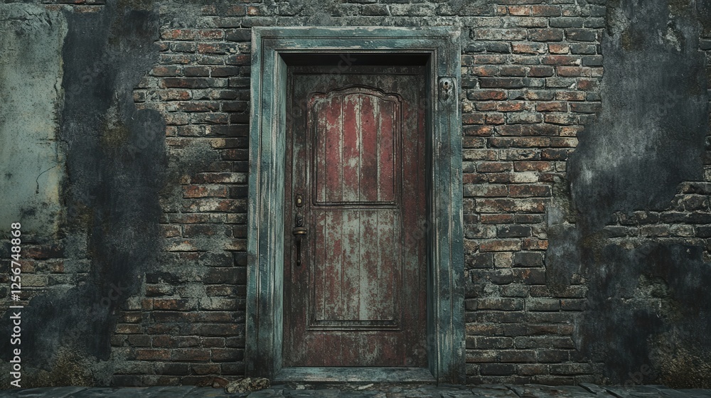 fire exit door framed by worn brick and faded wood, creating an aged yet functional feature in the center of a building that has weathered the ages fire exit door framed by worn brick and faded wood, creating an aged yet functional feature in the center of a building that has weathered the ages