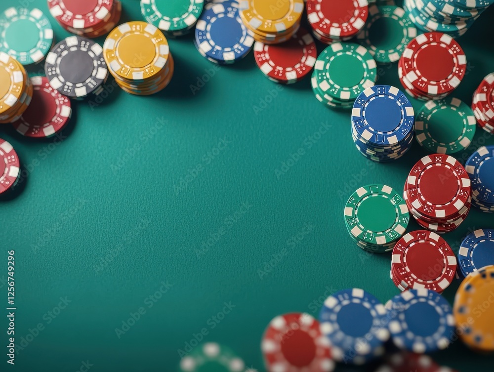 custom made wallpaper toronto digitalA pile of colorful poker chips stacked on a green felt table for a card game
