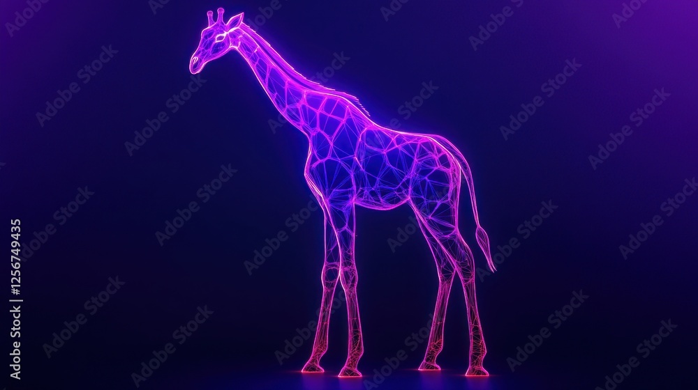 Obraz premium Neon giraffe, digital art, dark background, wildlife, design