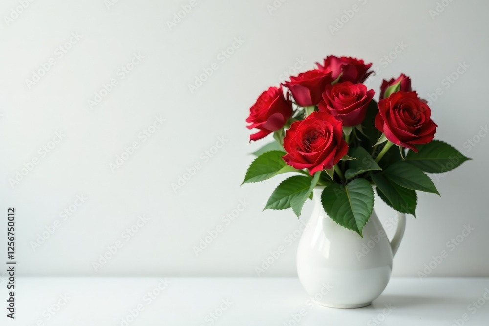 minimalist arrangement of red roses and leaves in a vase, minimalist, vase minimalist arrangement of red roses and leaves in a vase, minimalist, vase