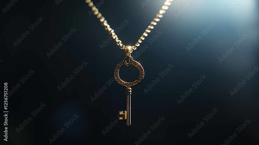 key pendant hanging from a neck, with a close-up that shows the pendant's smooth texture and reflective light play, giving it a polished look. key pendant hanging from a neck, with a close-up that shows the pendant's smooth texture and reflective light play, giving it a polished look.