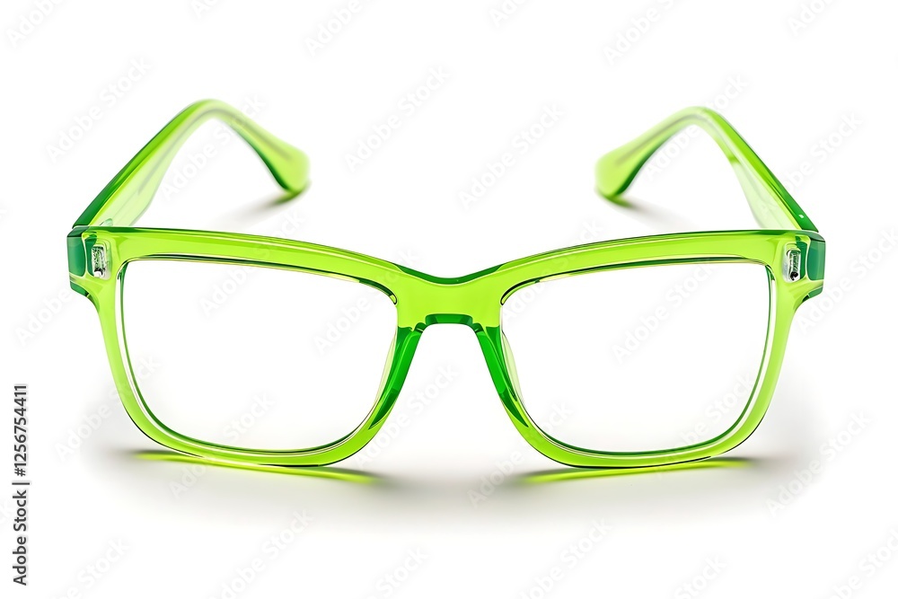Fototapeta premium Stylish glasses, with green frame isolated on white background