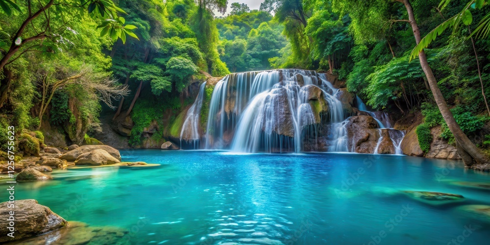Tropical waterfall cascading into azure pool, landscape, scenery, landscape, scenery, blue, cascade, azure, scenery Tropical waterfall cascading into azure pool, landscape, scenery, landscape, scenery, blue, cascade, azure, scenery