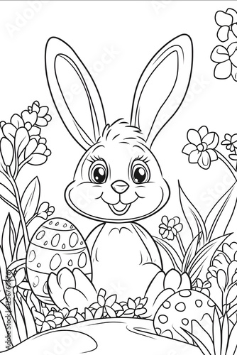colouring book pages in black and white for children in easter theme