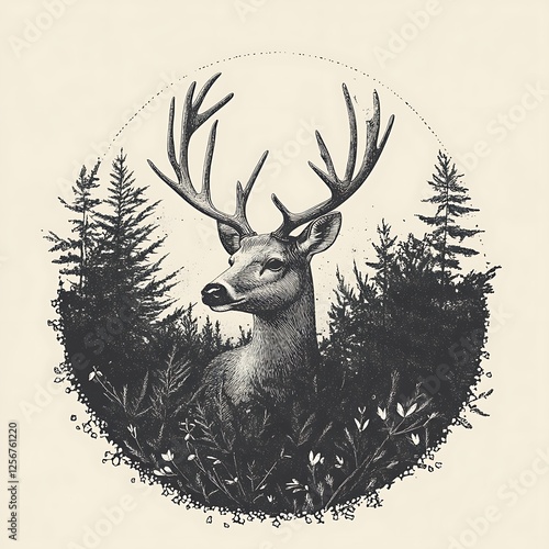 Deer in forest, artistic illustration, tranquil scene, for print or digital use photo