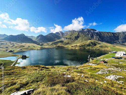 The alpine lake Melchsee or Melch Lake in the Uri Alps mountain massif, Kerns - Canton of Obwalden, Switzerland (Kanton Obwald, Schweiz) photo