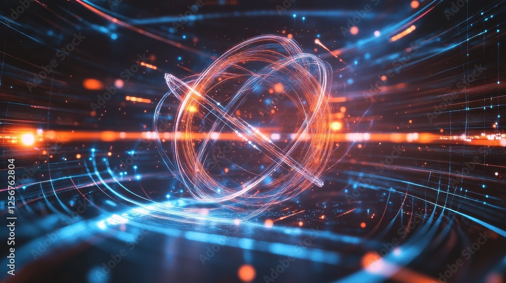 Fototapeta premium Quantum System Illuminated by Swirling Data Grids
