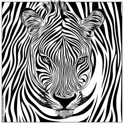 Wallpaper Mural Zebra-like animal close-up, abstract pattern, black and white image, artistic style, print design Torontodigital.ca