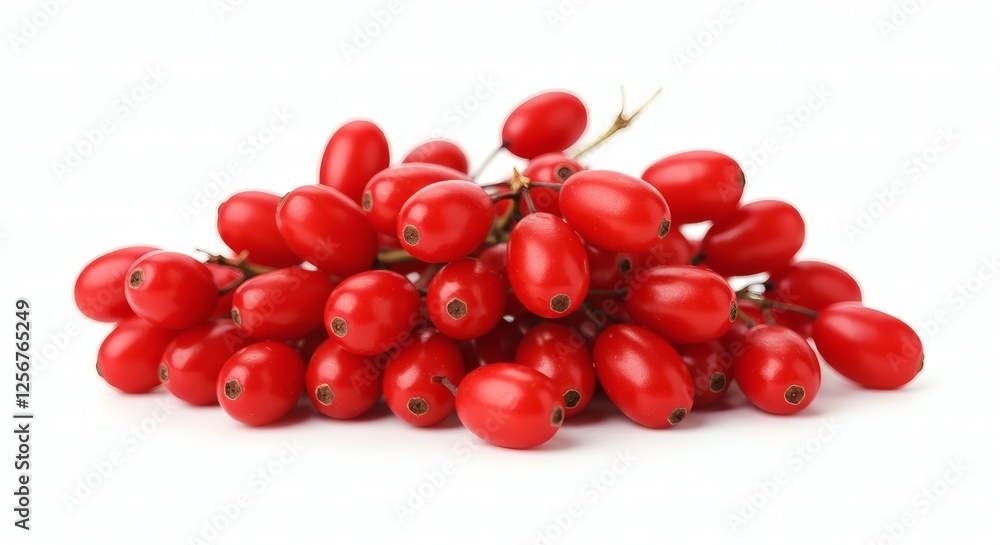 Vibrant Cluster of Glossy Red Barberries on Pristine White Vibrant Cluster of Glossy Red Barberries on Pristine White