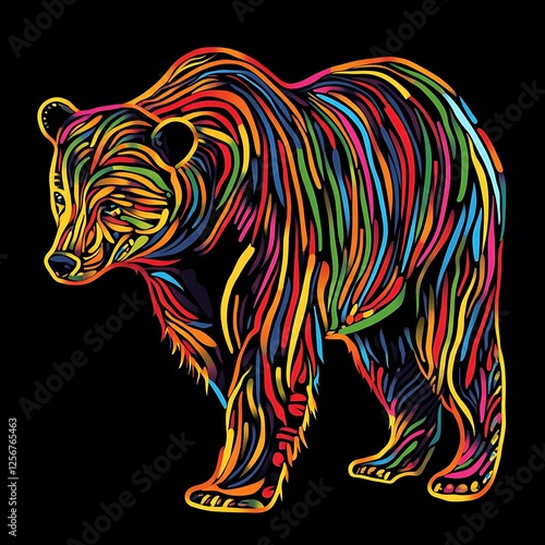 Wallpaper Mural Colorful Bear Silhouette on Black Background Torontodigital.ca