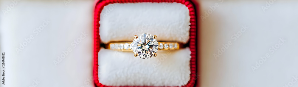 Diamond ring in red box, white background Diamond ring in red box, white background