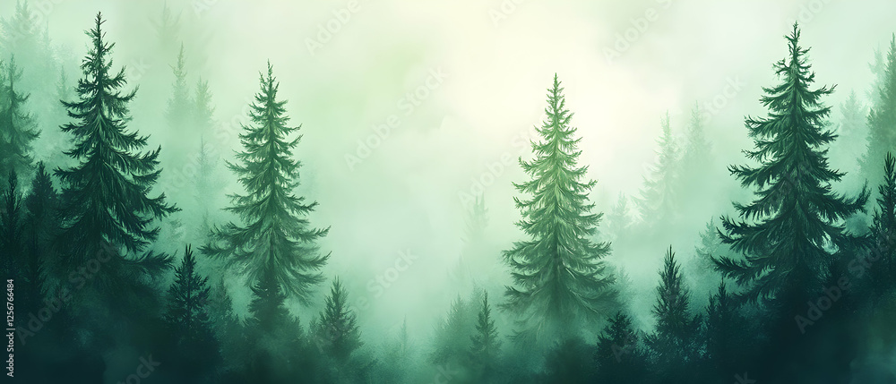Obraz premium Misty forest sunrise, tranquil nature scene