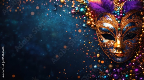 Wallpaper Mural A vibrant Mardi Gras mask adorned with an array of colorful beads and feathers, evoking the festive atmosphere of the celebration. Torontodigital.ca