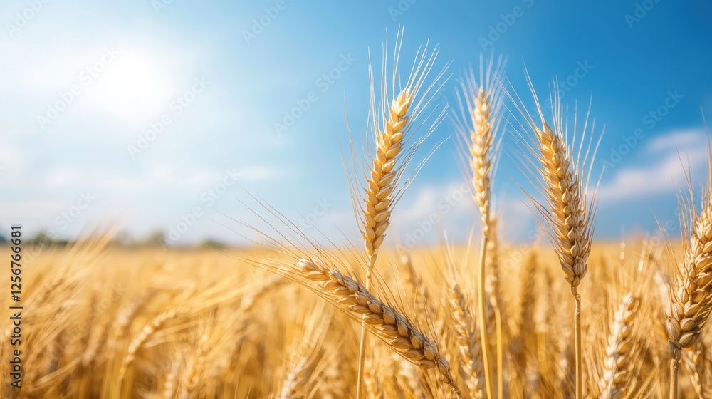 Golden wheat field under a bright blue sky Golden wheat field under a bright blue sky