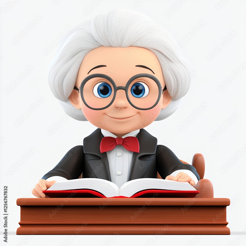 3D Cartoon Elderly Man Reading Book