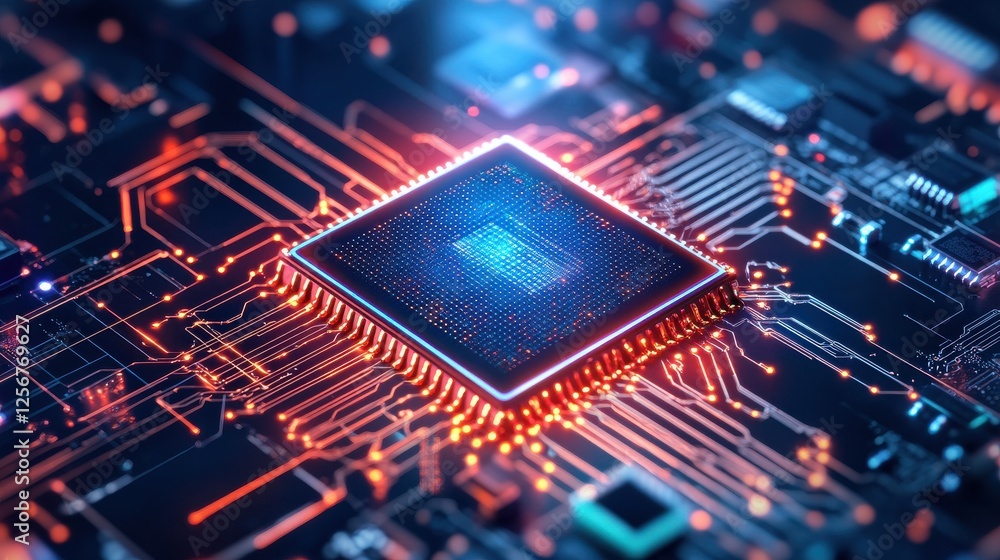 Quantum Processor Glowing with Floating Holographic. Quantum Processor Glowing with Floating Holographic.