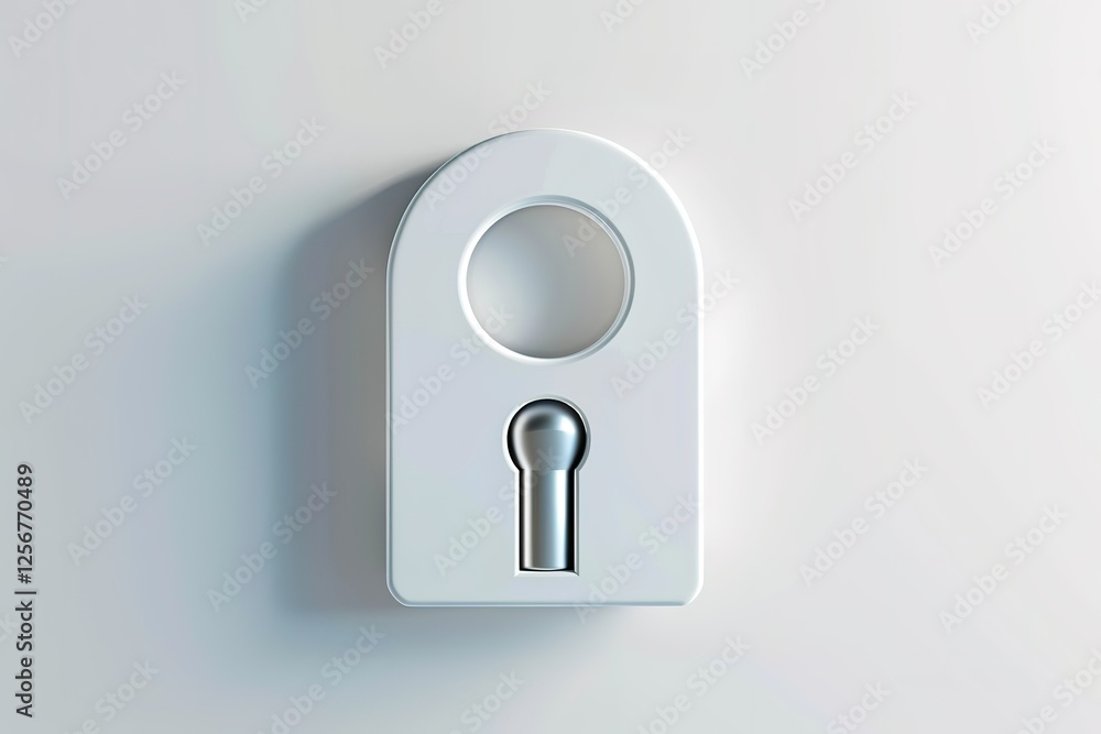 Modern doorknob with a silver keyhole on a white door with a round metal handle Modern doorknob with a silver keyhole on a white door with a round metal handle