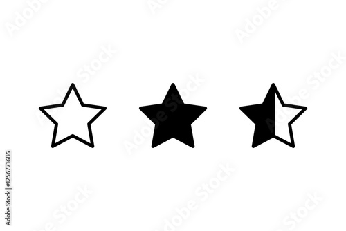 Three star icons. Outline fill rating. Minimal vector shapes. Black white design.