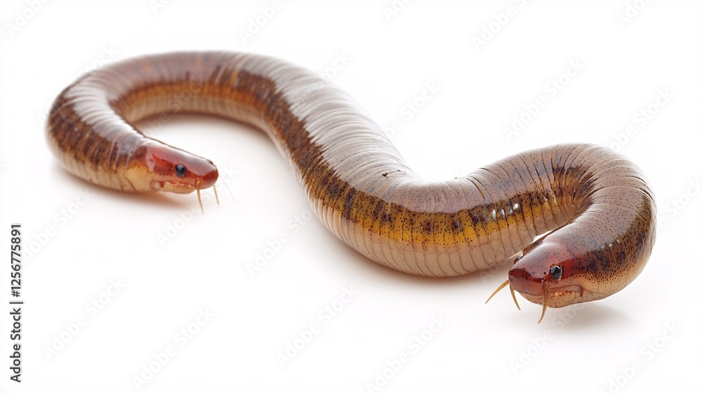 Two caecilians crawling on white background