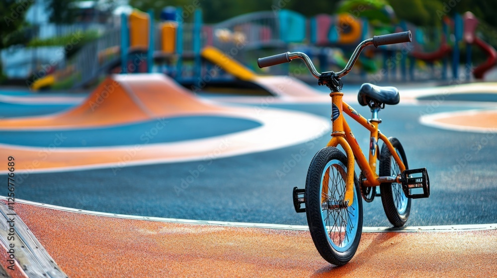 Colorful BMX Bike at Playground with Slides and Ramps Colorful BMX Bike at Playground with Slides and Ramps