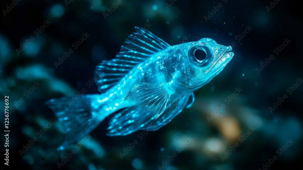 Underwater Scene of a Glowing Blue Fish Swimming Gracefully Underwater Scene of a Glowing Blue Fish Swimming Gracefully