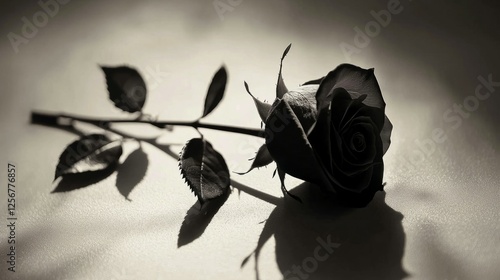 Elegant Black Rose in Shadow with Subtle Light Highlights
