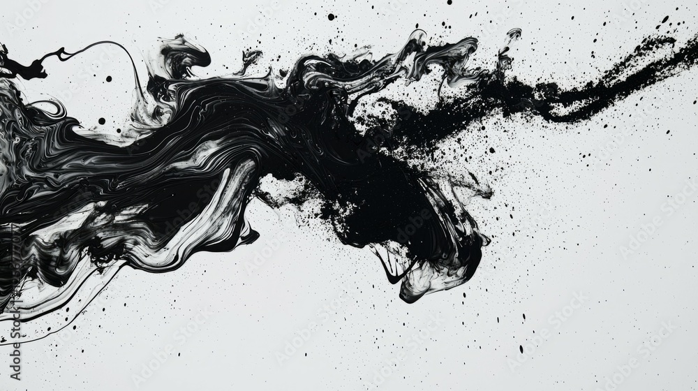Abstract Black and White Fluid Art Design on White Background Abstract Black and White Fluid Art Design on White Background