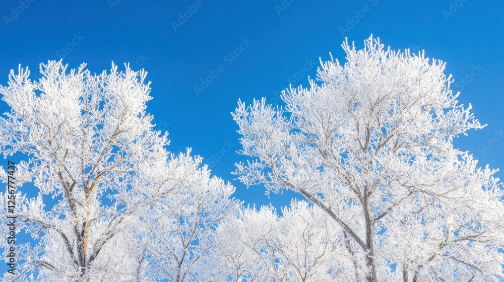 Frosty trees winter landscape, blue sky, snow, cold Frosty trees winter landscape, blue sky, snow, cold
