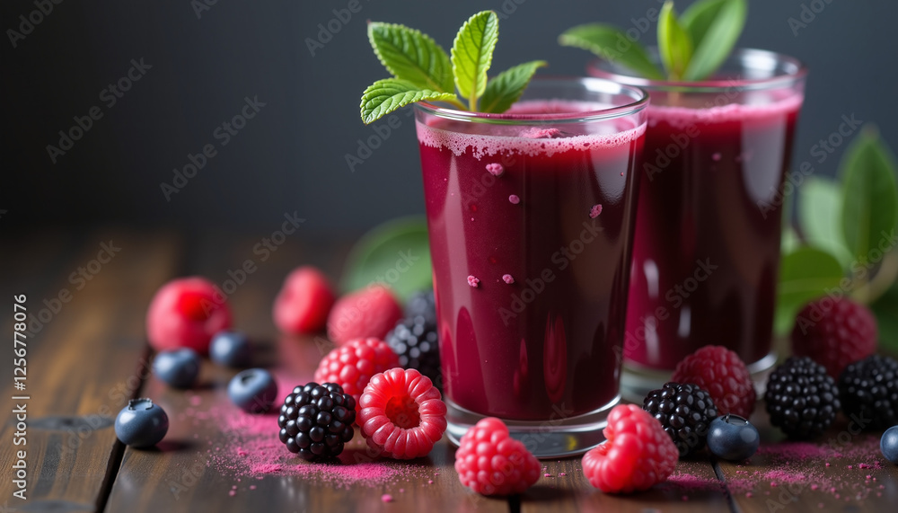 Fresh mixed berry juice with raspberries, blackberries, and blueberries Fresh mixed berry juice with raspberries, blackberries, and blueberries