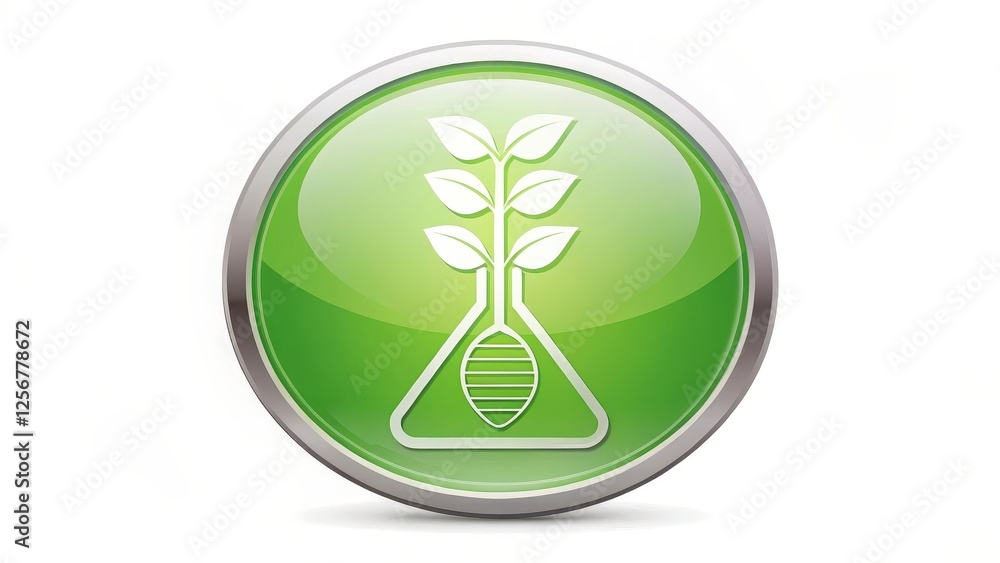 Green Icon: Plant in Beaker on White Background